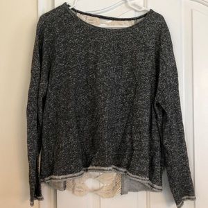 Heather Grey Sweatshirt with Open Crocheted Back
